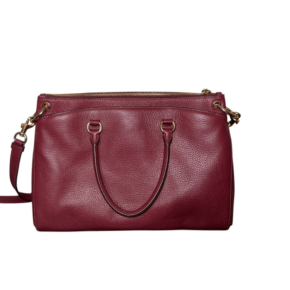 Coach Pebble Leather Satchel Burgundy Gold Hardware Top Handle Crossbody Bag - Picture 2 of 10